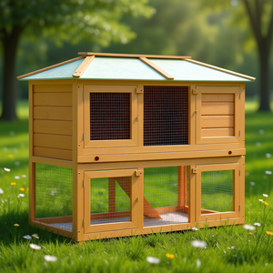 Cage à lapins à double étage en bois de sapin massif, taille moyenne, durable, pour extérieur, mobilier pour animaux de compagnie, style classique, forme rectangulaire - Product Image 2