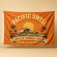 Drapeau de surf personnalisé 3x5 pieds, imprimé vagues océaniques vintage, bannière de plage en polyester, tapisserie décorative pour décoration murale intérieure et extérieure
