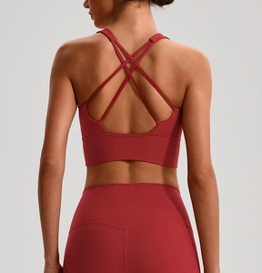 Nouveau soutien-gorge de sport sexy en nylon couleur unie, décolleté bas, dos ouvert, extensible, pour le fitness, avec bretelles croisées, pour femme - Product Image 5