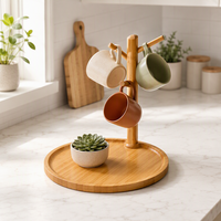 Support à 3 crochets en bambou pour tasses, porte-tasses en bois naturel, organisateur de rangement de cuisine, outils écologiques, logo personnalisé OEM