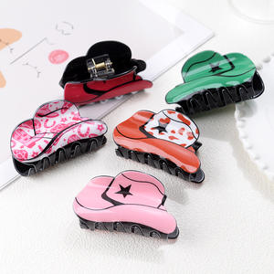 Carino Retrò Stampa Leopard Acrilico Artiglio per Capelli Mod Stile Occidentale Retrò Coda Cavolo per le Donne alla moda Cappello da Cowboy - Product Image 6