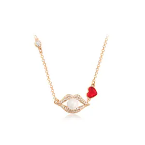 A00513400 xuping jewelry Fashion Sexy Lips Diamond Heart-shaped Pearl 18K Gold Plated Necklace