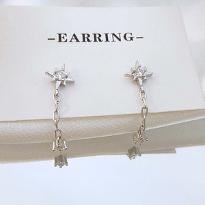 Korean Trendy 18K Gold Plated Cubic Zirconia Long Tassel Dangle Star <b>Stud</b> <b>Earrings</b> for Women - Product Image 6