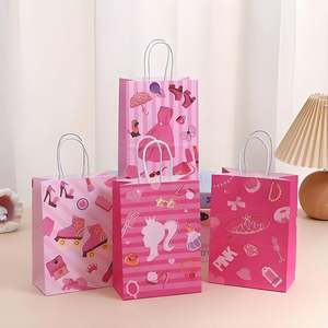 Sacs en papier d'emballage en gros d'usine, taille personnalisée, papier cartonné rose 200 g/m², impression de logo noir - Product Image 1