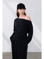 Pull-over en cachemire pur à 100 % pour femme, tricoté, col drapé asymétrique, dos tombant, bord roulé, manches longues, doux et chaud