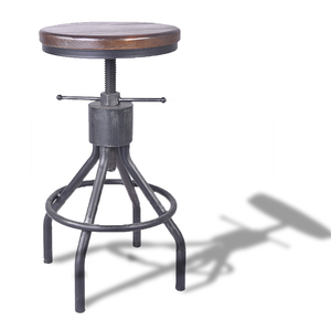 Tabouret <span class=keywords><strong>de</strong></span> <span class=keywords><strong>bar</strong></span> industriel rustique avec plateau en bois pivotant sans dossier - Product Image 1