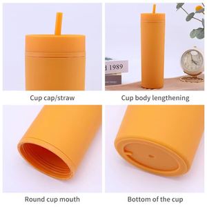Gobelets réutilisables en plastique à double paroi, écologiques, sans BPA, personnalisables et colorés, de 16 oz, avec couvercles et pailles - Product Image 6
