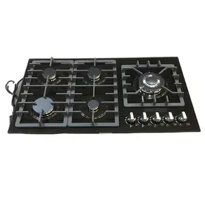 Kitchen cooking stove 5 burners glass panel cast iron 90cm built in gas hobs