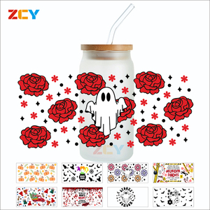 <strong>Love</strong> Heart Horror Cartoon Halloween Design UV for DTF Cup Wrap 16oz Libby <strong>Glass</strong> <strong>Bottle</strong> Mugs Waterproof Washable Cold Transfer - Product Image 2
