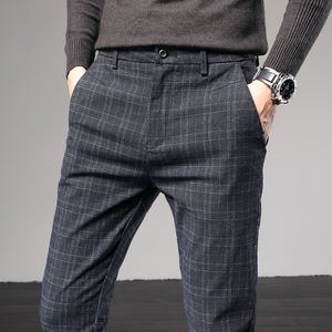 Precio barato Negro Gris Azul Hombres Causal Estilo británico Slim Fit Plaid Check Chino Pantalones para hombres - Product Image 1