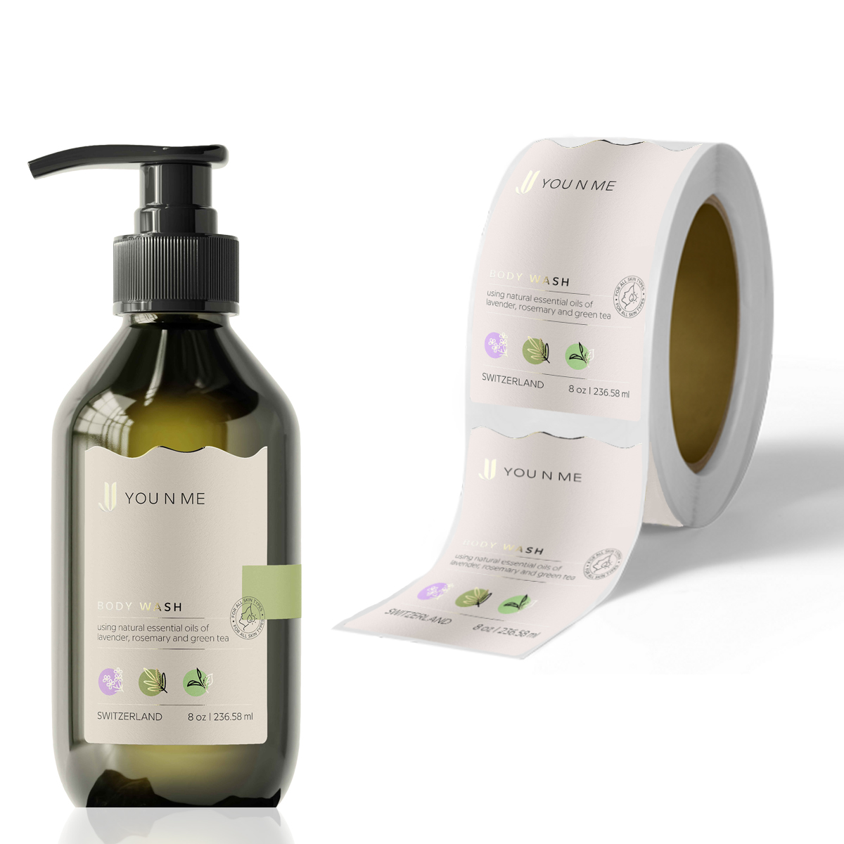 Custom Gold Foil Label Adhesive Stickers Waterproof Cosmetics Body Wash Lotion Bottle Shampoo Die Cut Printing Packaging Labels