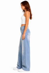 Jeans a Vita Alta e Gamba Larga con Motivo Ricamato Vestibilità Comoda Lunghezza Intera Stile Casual Effetto Stonewashed - Product Image 3