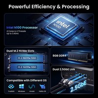 Server Penyimpanan NAS 4-Bay dengan Intel N100 Quad-Core 2.5GbE LAN M.2 NVMe Cloud Pribadi untuk Media Rumah, Cadangan & Berbagi File