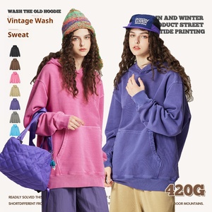 Venta de liquidación Ahorre $100 Pedidos $500 420g Heavyweight Washed Terry 100% Cotton Oversized American Retro Sudadera con capucha para hombre - Product Image 4