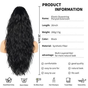 Extension <span class=keywords><strong>per</strong></span> Coda di Cavallo Nera da 26 Pollici, Coda di Cavallo Naturale con Cordoncino <span class=keywords><strong>per</strong></span> Donne |   Extension <span class=keywords><strong>per</strong></span> capelli a coda di cavallo lunga e ondulata, capelli sintetici - Product Image 4