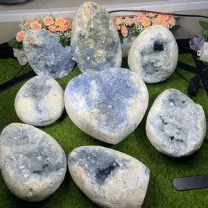 New Arrival Natural Crystal Craft Healing Stones Celestine Druzy Geode Egg For Decoration