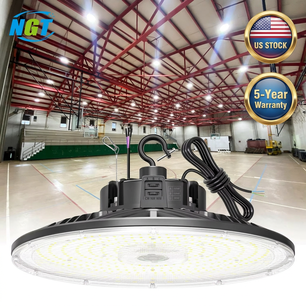 US Warehouse Led UFO Highbay Fixture 150W - 500W 150lm/W Dimmable Industrial Garage Ceiling Lamp High Bay Lighting DLC ETL