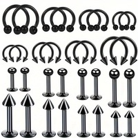 Piercings de lèvre géométriques en acier inoxydable électroplaqué à filetage externe, anneaux de lèvre, broches à fossettes, bijoux de piercing corporel de style basique