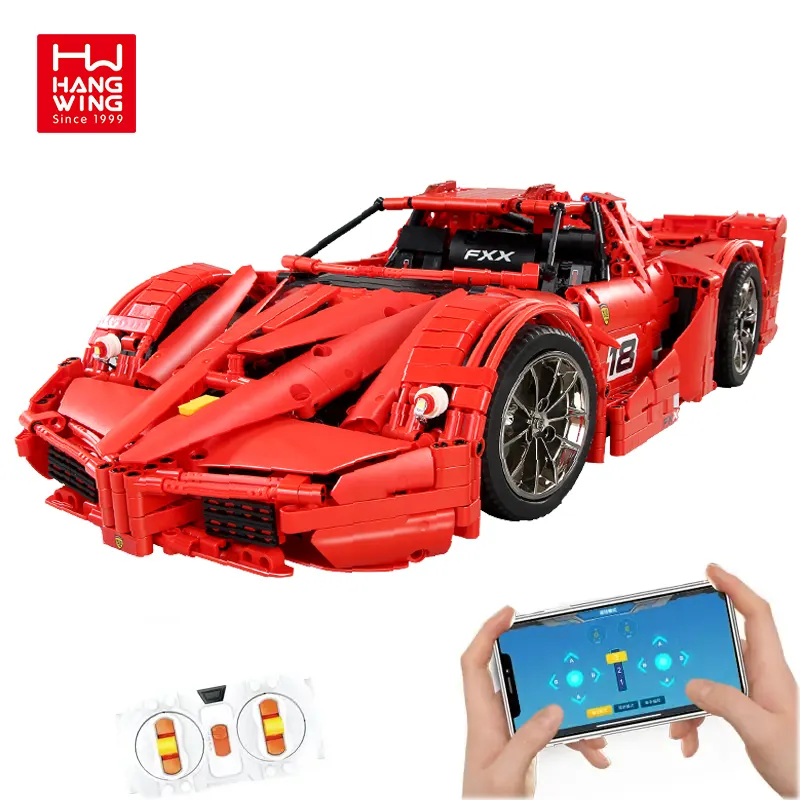 HW Technic Legoed Briques 1:8 Rouge FXX Voiture de sport Kits de voiture de course MOC Collection Voiture de sport Télécommande Blocs de construction Jouets