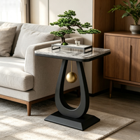 Mesa de Centro con Tapa de Piedra Sinterizada y Estructura Metálica, Diseño Moderno para Sala de Estar, Dormitorio y Cocina