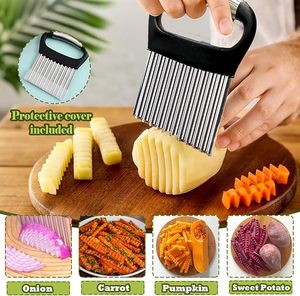 Multifunctional Manual Stainless Steel Food <b>Vegetable</b> Cutter Potato Slicer Wavy Crinkle Cutter French Fry Dicing Metal ZL-1213 M - Product Image 5
