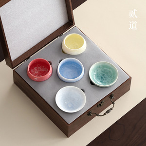Crystalline Glazed Five Elements Cup Set Ceramic Tea Master Cups <b>Gift</b> <b>Box</b> Chinese Style National Trend Luxury Souvenir - Product Image 1