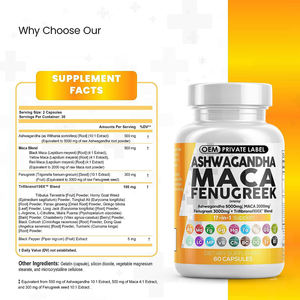 Oem Ashwagandha Maca Wortelcapsule Voor Mannen Vrouwen Allemaal In Één Biologische Zwarte Fenegriekzaden Extract <span class=keywords><strong>Capsules</strong></span> - Product Image 3