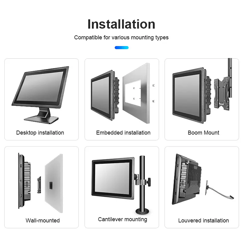 7 15,6 Zoll Embedded Ip65 Wasserdichter Android Industrial Hmi Kapazitiver Touchscreen-PC All-in-One-Panel-PC mit Rs232/Rs485