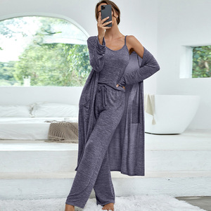 European and American Style Pajamas Stretch Idle Style Suspender Trousers Sleeve Length Outerwear Gown <strong>Pyjamas</strong> for Women - Product Image 6