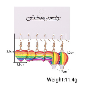 Boucles d'oreilles pendantes Cœur Arc-en-ciel en alliage, design Amour, bijoux fantaisie, coffret cadeau - Product Image 4