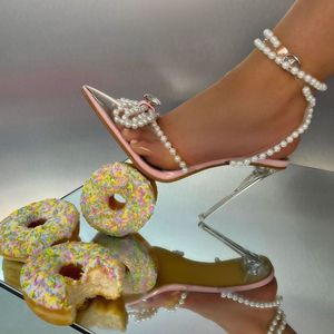 Sandales à talon pour femme, transparentes avec nœud, nouvelle collection été, talons perlés pour femmes et dames - Product Image 2