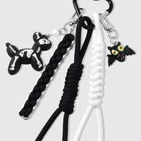 Porte-clés en corde tressée d'Halloween, pendentif poupée squelette gothique, breloque faite à la main, accessoire fantôme chauve-souris mignon pour cadeau de fête ou souvenir