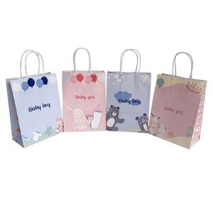 KM White Kraft Paper Gift Bags for <b>Baby</b> Shower With Handles Recyclable Packaging Bag in Stock Ready to Ship Party Favor <b>Supplies</b> - Product Image 2