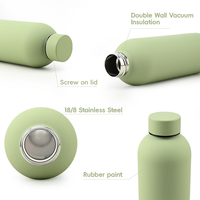 Gourde isotherme en acier inoxydable 18/8 à double paroi, 500 ml, avec revêtement en caoutchouc, sans BPA, personnalisable avec logo OEM, pour boissons chaudes et froides