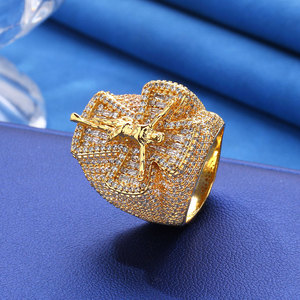 Cincin Pria Lapis Emas Berlian Zirkon Tembaga Hip-Hop Eropa Amerika, Grosir Laris Manis, Model Lintas Batas - Product Image 6