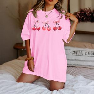 Camiseta Oversize de Algodón con Estampado Gráfico de Lazo Rosa Cereza para Mujer FOXA, Top Transpirable de Jersey - Product Image 4