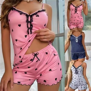 I-0487 Ladies Sexy 2 Piece Deep v Neck Pajama Set Shorts <b>Lace</b> Set Suit for Women Sexy Pajamas - Product Image 1