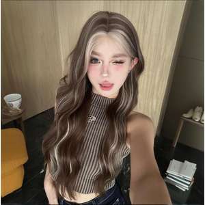 วิกผมลูกไม้เต็มศีรษะสำหรับผู้หญิง MeiGao ขนาด 13x4 ผมยาวหยิกพร้อมหน้าม้าปัดข้าง สีเทาไฮไลท์ทอง  ไรผมดูเป็นธรรมชาติ ใยผม Kanekalon - Product Image 2