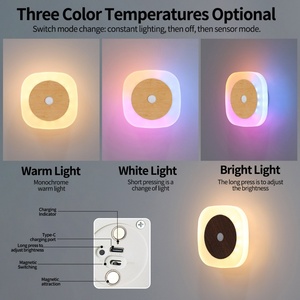 Lámpara de Noche de Pared de Cristal Esmerilado con Sensor de Movimiento, Base Magnética, Diseño Redondo y Cuadrado Inalámbrico - Product Image 2