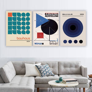 Toile murale d'exposition Bauhaus 1919, décoration géométrique de Weimar, peinture minimaliste, impression sur toile Bauhaus, blocs de couleur - Product Image 2
