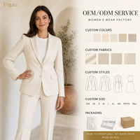 Ensemble tailleur pantalon droit et blazer blanc crème à boutonnage simple pour femme Yegao – Tenue de bureau et de carrière – OEM ODM Personnalisé