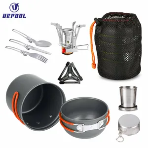 Set Peralatan Makan Berkemah Sangat Ringan, Perlengkapan Masak Luar Ruangan, Set Pot Perlengkapan Memasak Piknik Mendaki Backpacking, Perlengkapan Memasak