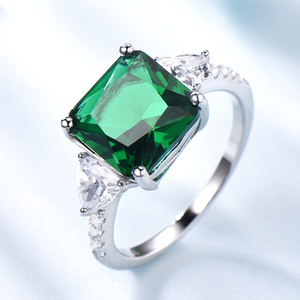 Anelli di pietre preziose <span class=keywords><strong>smeraldo</strong></span> per le donne <span class=keywords><strong>anello</strong></span> di promessa in <span class=keywords><strong>argento</strong></span> Sterling massiccio 925 quadrato verde fidanzamento di nozze gioielli di lusso nuovo - Product Image 2