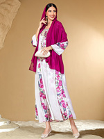 2025 modeste motif floral strass Abaya Robe femmes Design chic Maxi Robe manches longues Anti-rides traditionnel musulman