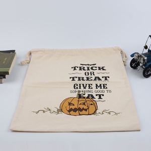 Grand sac en coton à cordon pour Halloween, motif citrouille, pour bonbons, cadeaux pour enfants, sac de rangement, sac de fête d'Halloween - Product Image 2