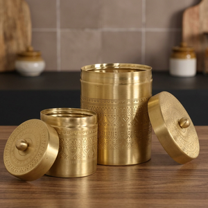 Oriental Engraved <b>Metal</b> Spice <b>Containers</b> With Lid Round <b>Food</b> Storage Jars 1-3L Capacity - Product Image 4