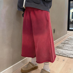 Shorts de survêtement 3/4 QIANSHI personnalisés, effet délavé soleil et usé, en coton épais de haute qualité, 100 % coton, coupe oversize pour homme - Product Image 2