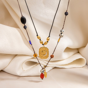 สร้อยคอลูกปัดแฮนด์เมดพร้อมการ์ดดีไซน์ขนนก สายโซ่หลากสีสำหรับสไตล์เลเยอร์ เครื่องประดับแฟชั่น XL31931 - Product Image 2