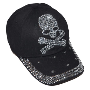 Gorra de béisbol deportiva de 5 paneles para mujer con LOGO personalizado de calavera, con pedrería brillante, de tela vaquera ligera lavada, común - Product Image 2