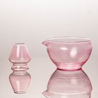 En stock, bol à matcha en verre transparent givré multicolores de haute qualité avec bec verseur, ensemble de support pour chawan à matcha pour la cérémonie du thé matcha